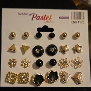 Pastels Clothing Gold and Black Mixed Stud Earring Set